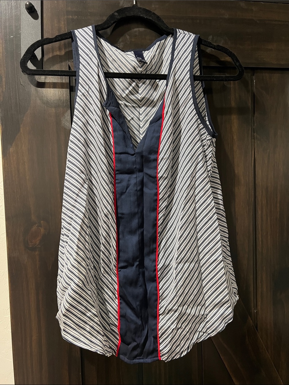 GAP Navy and White Striped V-Neck Tank with Red Trim